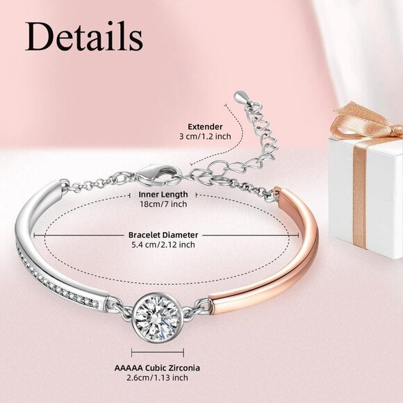 🆕Women's Rose Gold 18K Plated Adjustable Charm Bracelet with Cubic Zirconia - Picture 4 of 7